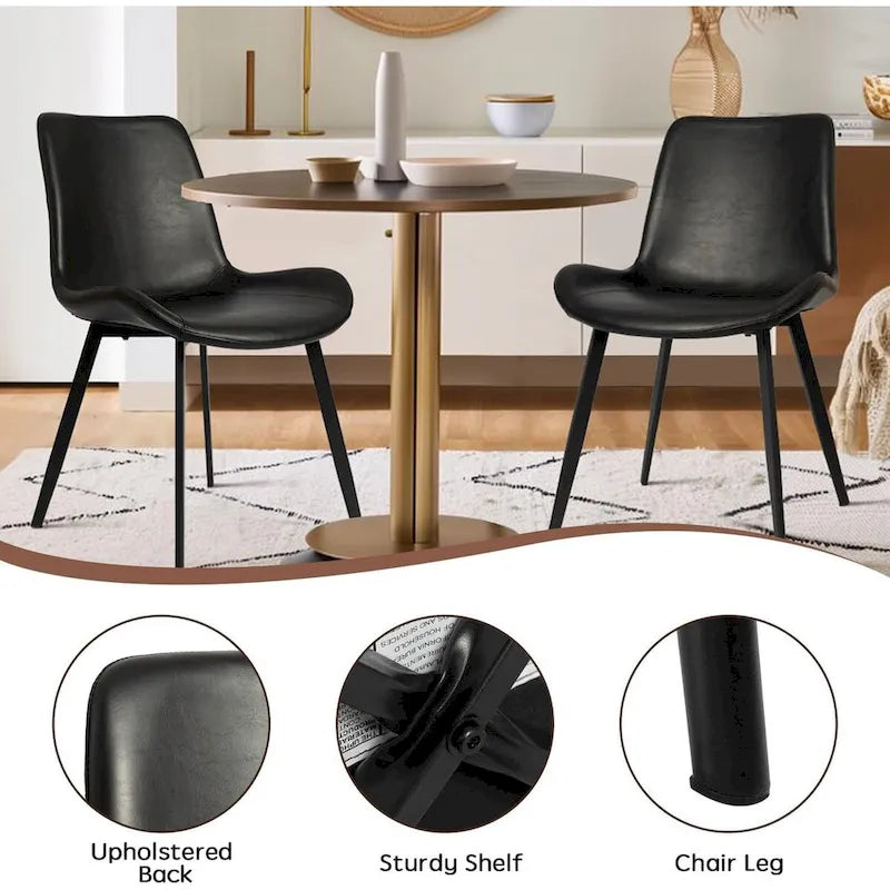 CangLong Mid Century Dining Chairs with Soft PU Leather Cushion Seat&Metal Legs,Set of 2,Black 5