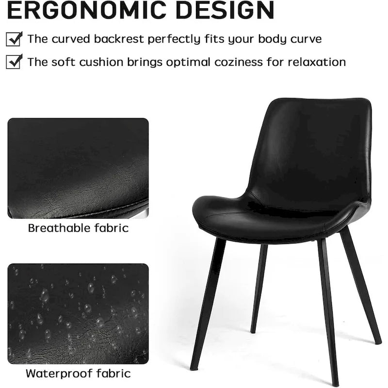 CangLong Mid Century Dining Chairs with Soft PU Leather Cushion Seat&Metal Legs,Set of 2,Black 6
