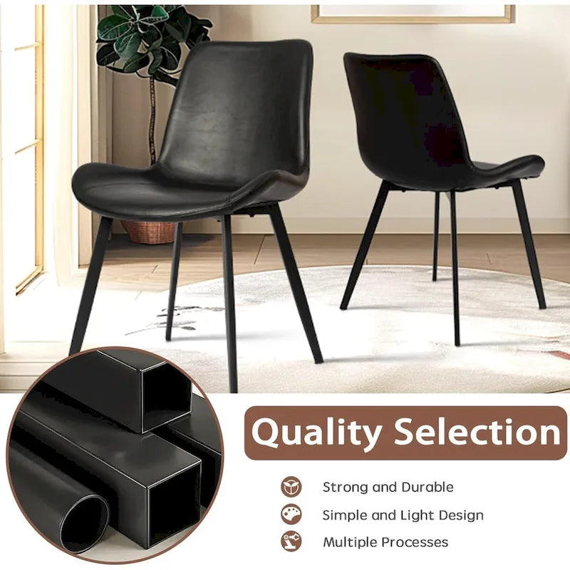 CangLong Mid Century Dining Chairs with Soft PU Leather Cushion Seat&Metal Legs,Set of 2,Black 7