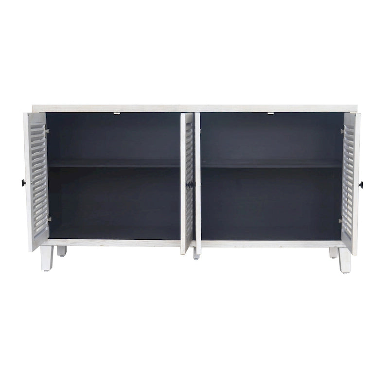 60-in Farmhouse Natural Wood Wash 4 Shutter Door Wooden Sideboard Buffet Server Accent Storage Cabinet 6