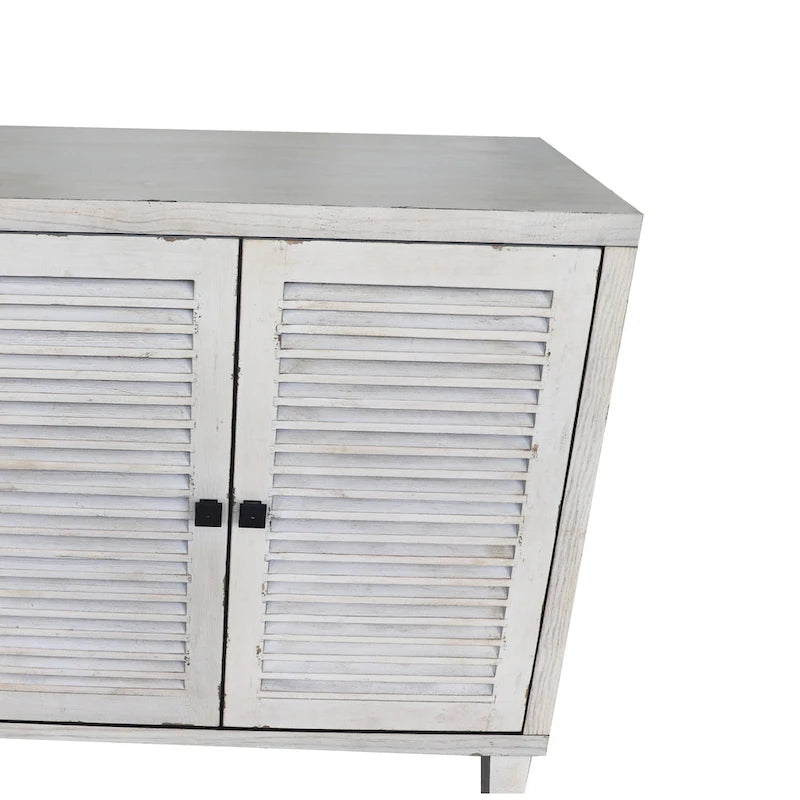 60-in Farmhouse Natural Wood Wash 4 Shutter Door Wooden Sideboard Buffet Server Accent Storage Cabinet 8