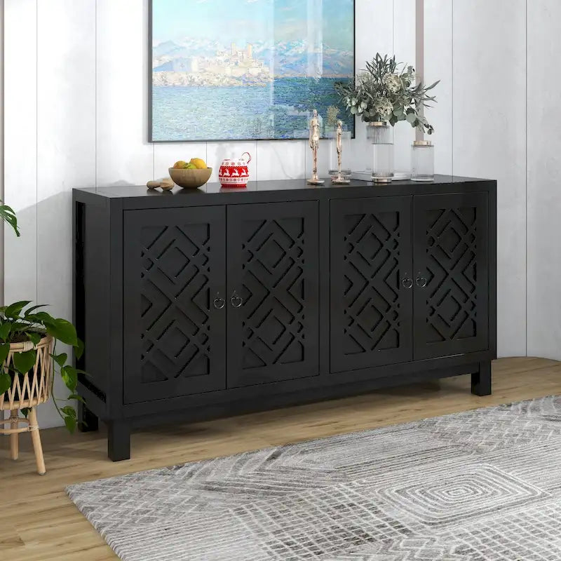 Large Storage Space Sideboard,4 Door Buffet Cabinet with Pull Ring Handles - N/A 23