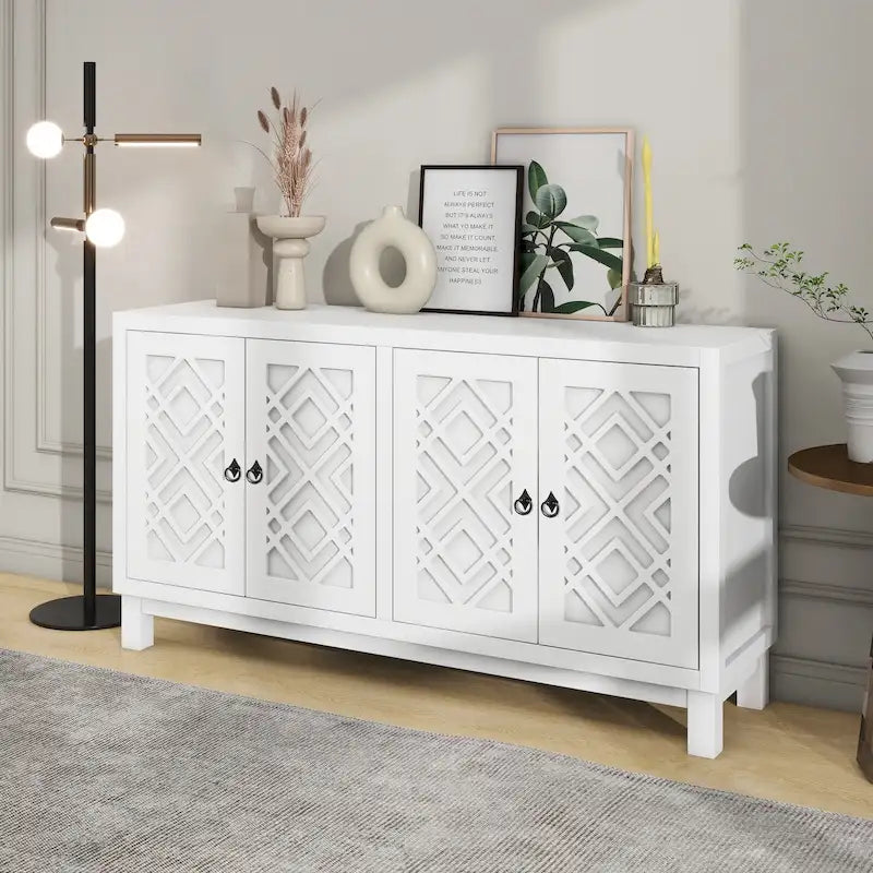 Large Storage Space Sideboard,4 Door Buffet Cabinet with Pull Ring Handles - N/A 24