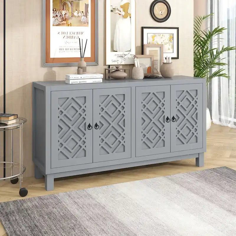 Large Storage Space Sideboard,4 Door Buffet Cabinet with Pull Ring Handles - N/A 25