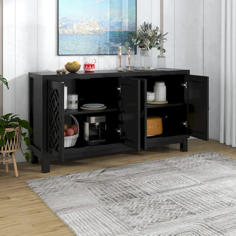 Large Storage Space Sideboard,4 Door Buffet Cabinet with Pull Ring Handles - N/A 4
