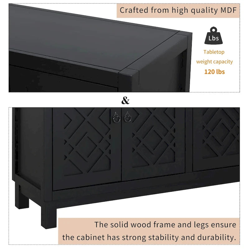 Large Storage Space Sideboard,4 Door Buffet Cabinet with Pull Ring Handles - N/A 6