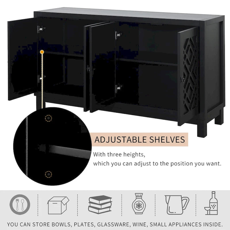 Large Storage Space Sideboard,4 Door Buffet Cabinet with Pull Ring Handles - N/A 7