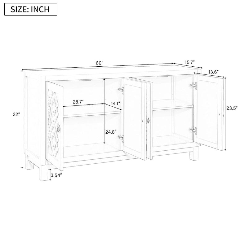 Large Storage Space Sideboard,4 Door Buffet Cabinet with Pull Ring Handles - N/A 10