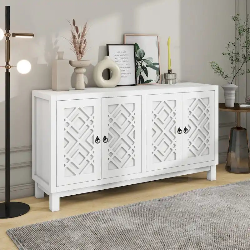 Large Storage Space Sideboard,4 Door Buffet Cabinet with Pull Ring Handles - N/A 11