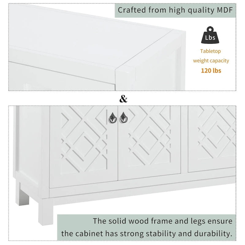 Large Storage Space Sideboard,4 Door Buffet Cabinet with Pull Ring Handles - N/A 13