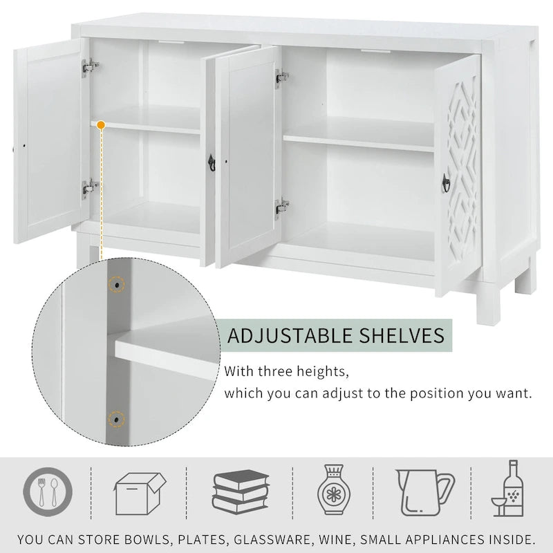 Large Storage Space Sideboard,4 Door Buffet Cabinet with Pull Ring Handles - N/A 15