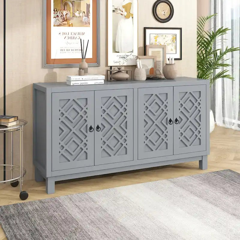 Large Storage Space Sideboard,4 Door Buffet Cabinet with Pull Ring Handles - N/A 17