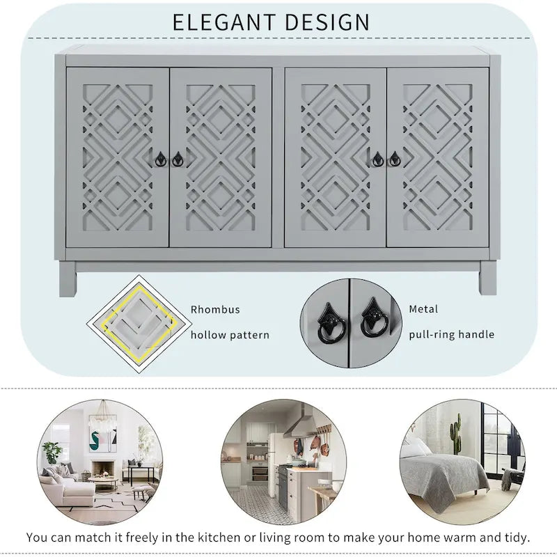 Large Storage Space Sideboard,4 Door Buffet Cabinet with Pull Ring Handles - N/A 18