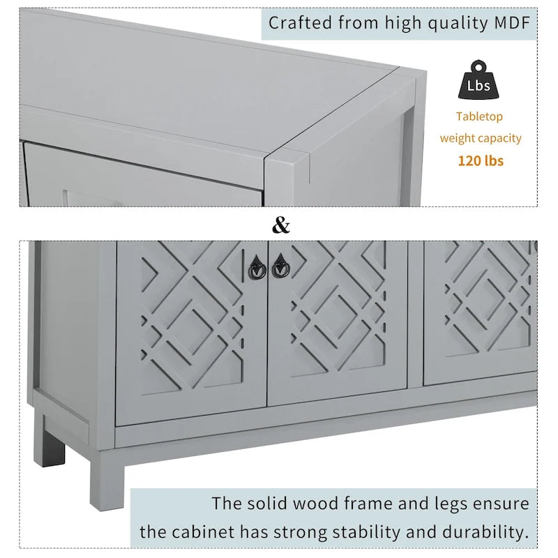 Large Storage Space Sideboard,4 Door Buffet Cabinet with Pull Ring Handles - N/A 19