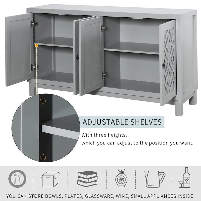 Large Storage Space Sideboard,4 Door Buffet Cabinet with Pull Ring Handles - N/A 20