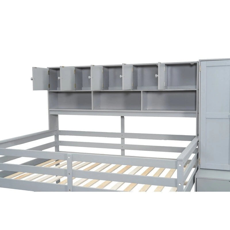 Full Size Wooden Loft Bed Big Storage with Under-bed Desk, with Drawers, with Shelves 5
