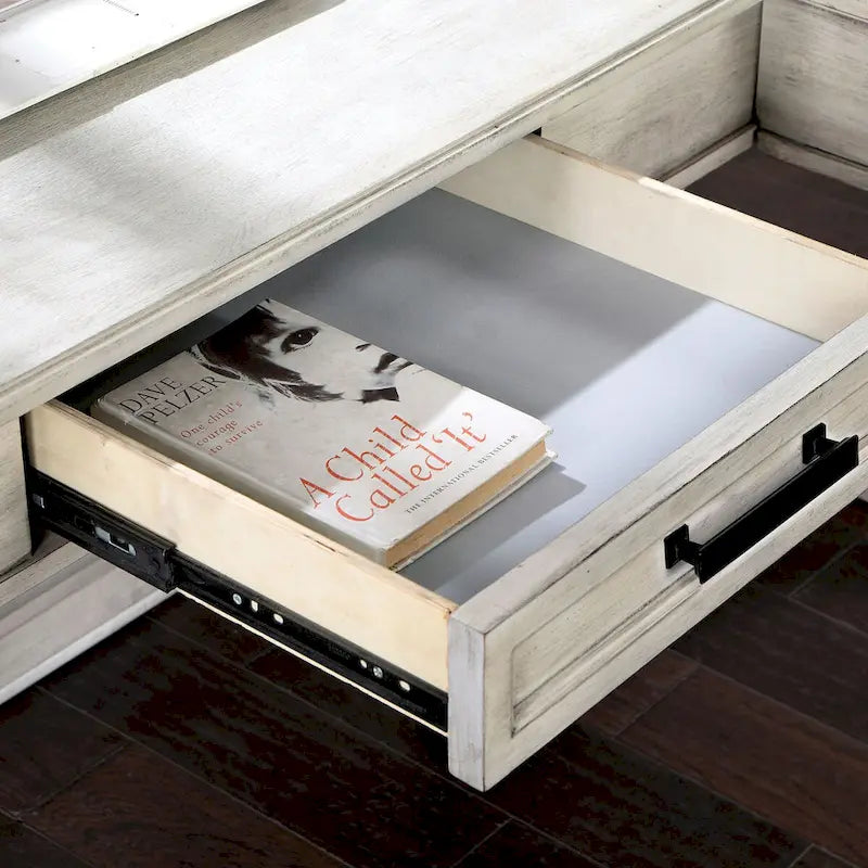 Lemper Farmhouse Antique White Wood Lift-Top Corner Desk with USB Port by Furniture of America