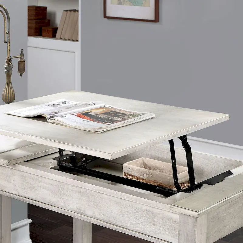 Lemper Farmhouse Antique White Wood Lift-Top Corner Desk with USB Port by Furniture of America 3