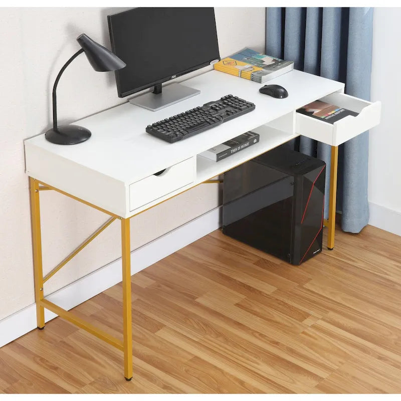 JJS 48' Writing Desk with Drawers, Contemporary Home Office Large Computer Laptop Workstation with Storage 6