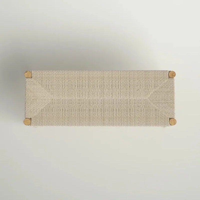 Mieres Boho Style Solid Wood Bench with Woven Rope Seat, Mid-Century Modern Indoor Ottoman with Rubber Wood Legs for Home Office 9
