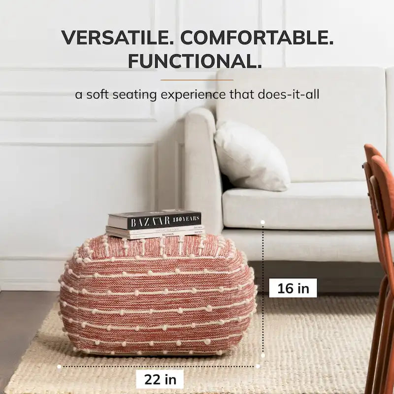 Jani Surin 22-inch Square Pouf Ottoman - Handmade Footrest for Living Room, Bedroom, Nursery, Kidsroom 9