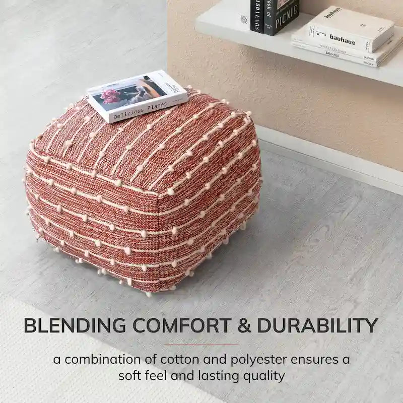 Jani Surin 22-inch Square Pouf Ottoman - Handmade Footrest for Living Room, Bedroom, Nursery, Kidsroom 10