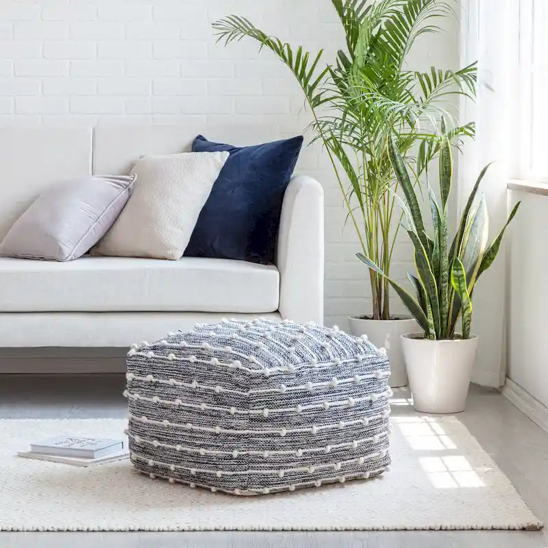 Jani Surin 22-inch Square Pouf Ottoman - Handmade Footrest for Living Room, Bedroom, Nursery, Kidsroom 16