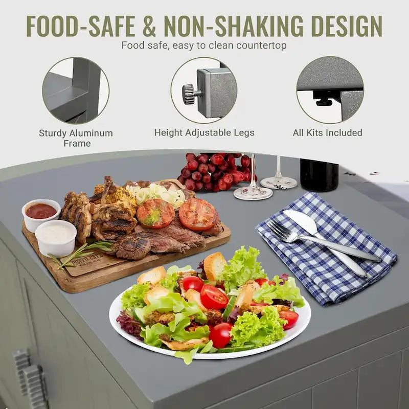 Outdoor Kitchen Island with Storage,Freestanding Outdoor Prep Table Grill Storage Cabinet 3