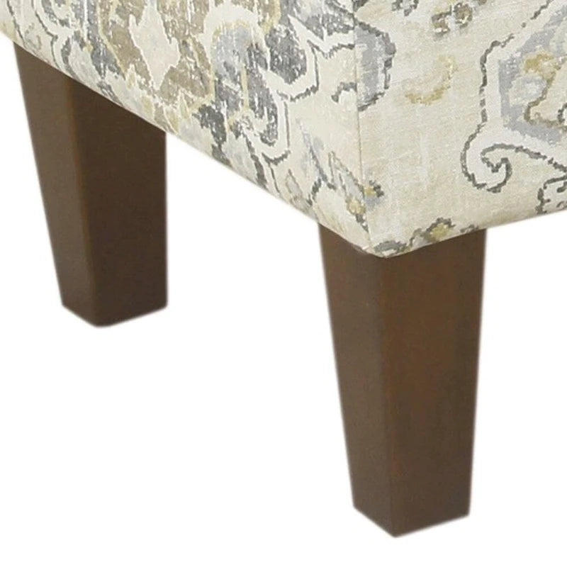 Medallion Print Fabric Upholstered Wooden Bench With Hinged Storage, Large, Brown and Cream 3