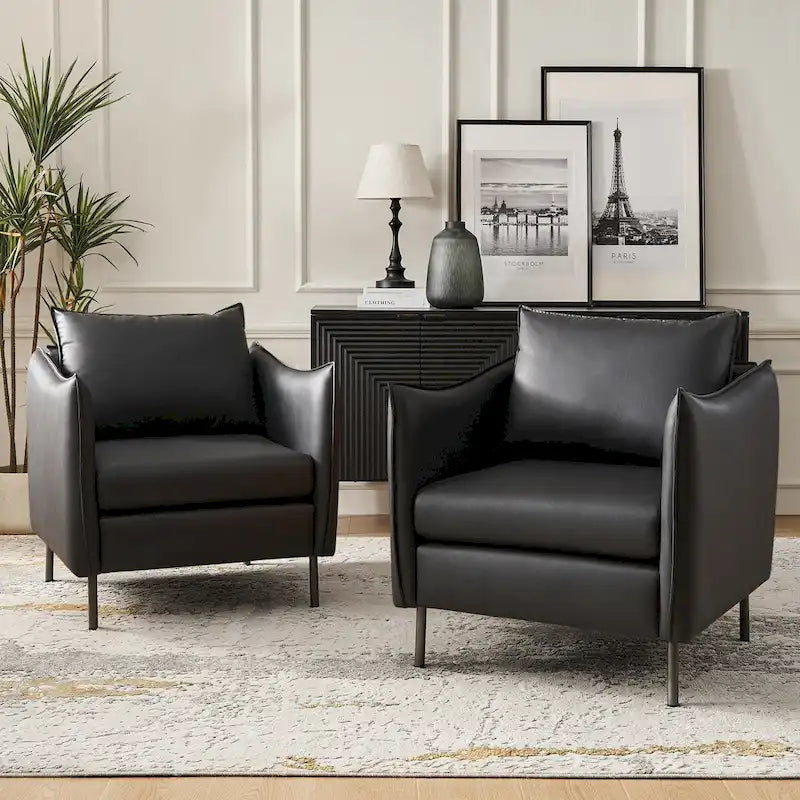 Christopher Modern Anti-scratch Fabric Armchair with Black Metal Legs Set of 2 by HULALA HOME 30