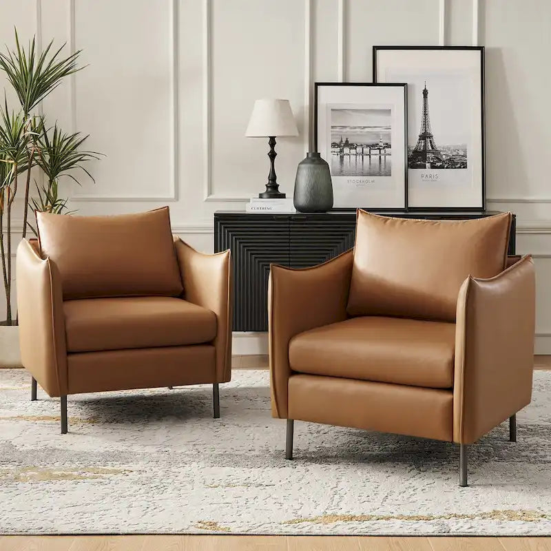 Christopher Modern Anti-scratch Fabric Armchair with Black Metal Legs Set of 2 by HULALA HOME 4