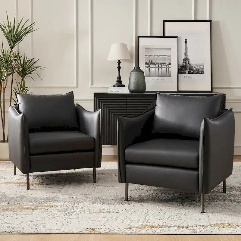 Christopher Modern Anti-scratch Fabric Armchair with Black Metal Legs Set of 2 by HULALA HOME 22