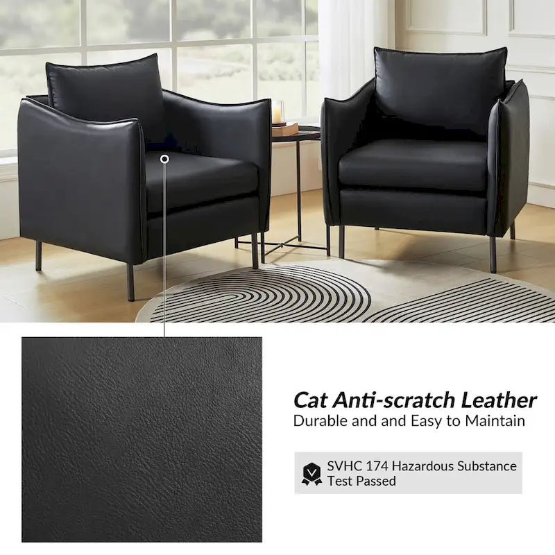 Christopher Modern Anti-scratch Fabric Armchair with Black Metal Legs Set of 2 by HULALA HOME 24