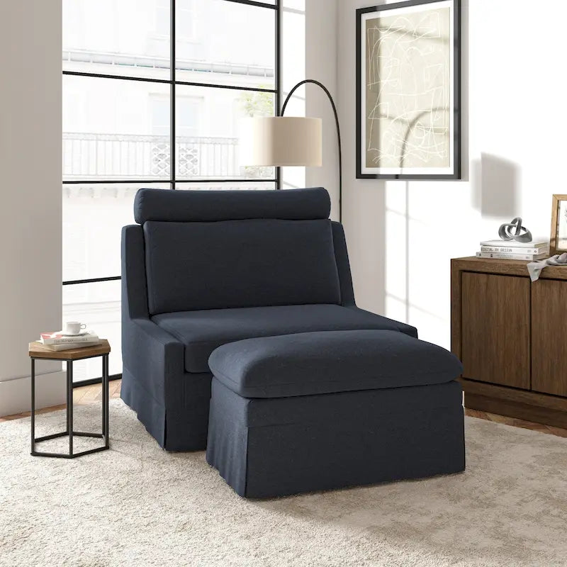Anne 45 W Modern Slipcovered Chair with Ottoman by HULALA HOME 27
