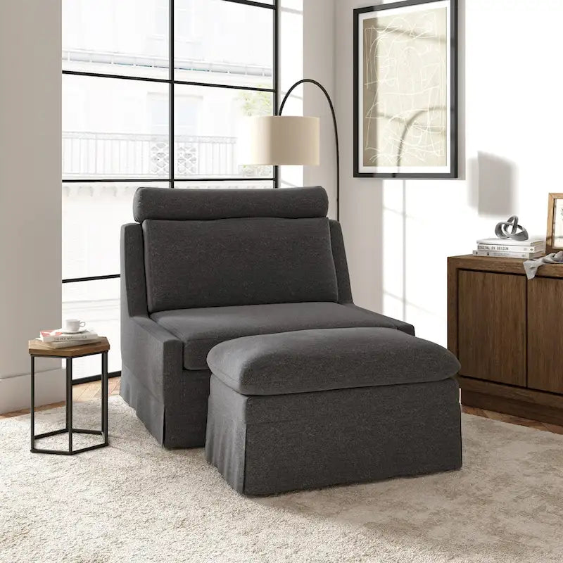 Anne 45 W Modern Slipcovered Chair with Ottoman by HULALA HOME 3