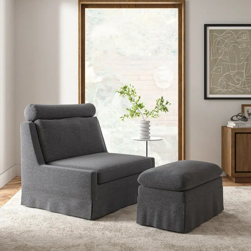 Anne 45 W Modern Slipcovered Chair with Ottoman by HULALA HOME 5