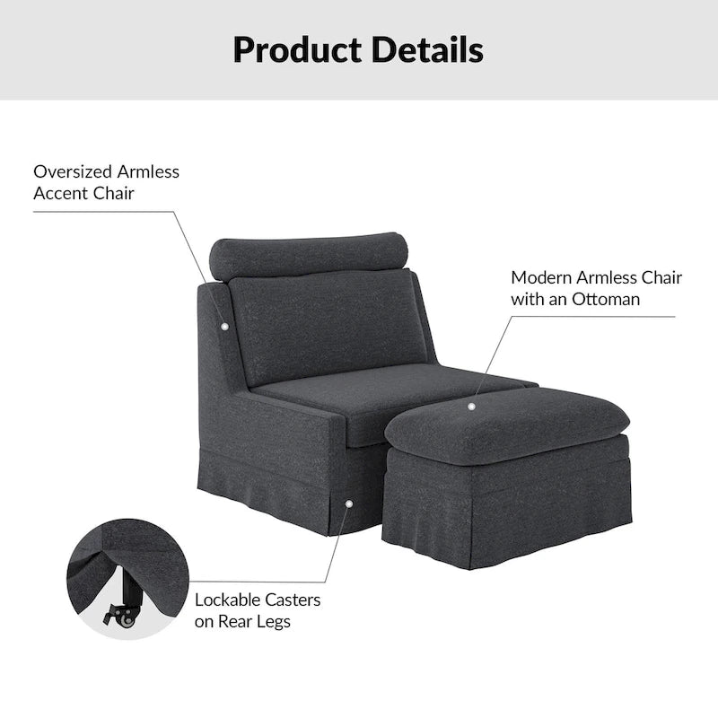 Anne 45 W Modern Slipcovered Chair with Ottoman by HULALA HOME 8
