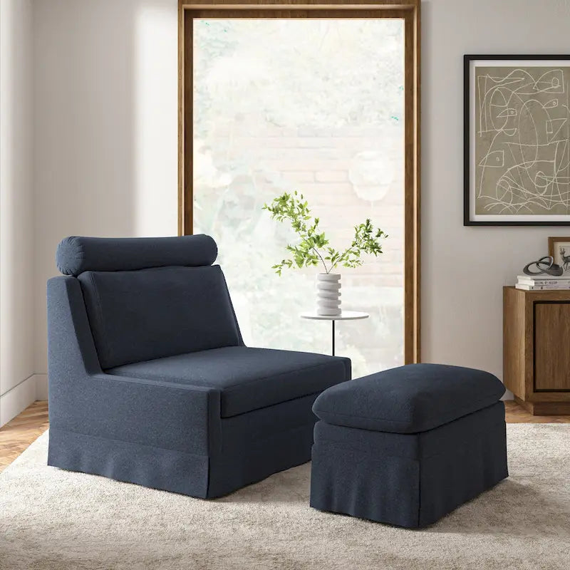 Anne 45 W Modern Slipcovered Chair with Ottoman by HULALA HOME 13