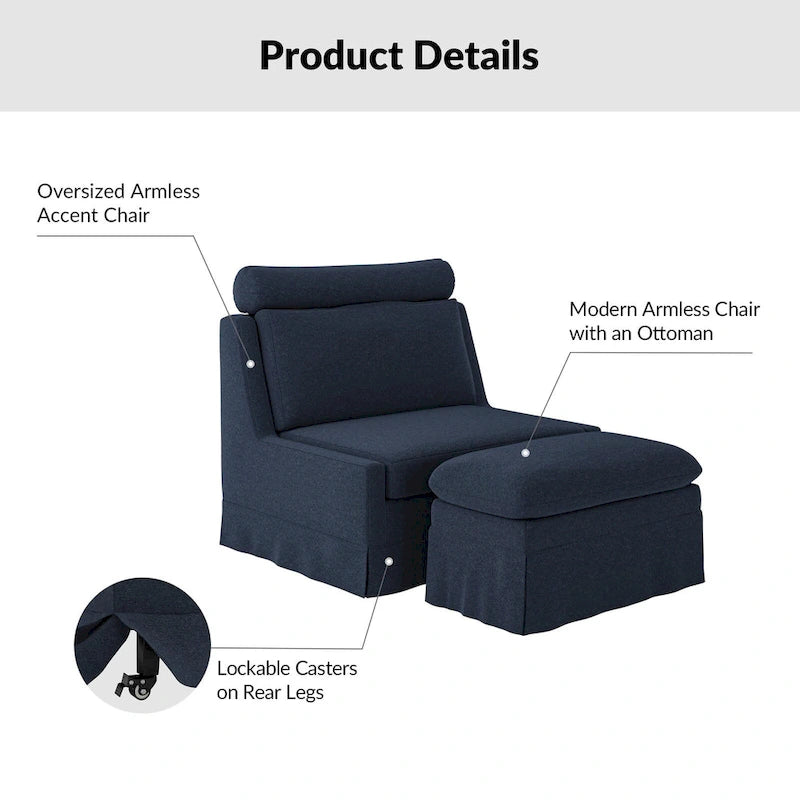 Anne 45 W Modern Slipcovered Chair with Ottoman by HULALA HOME 16
