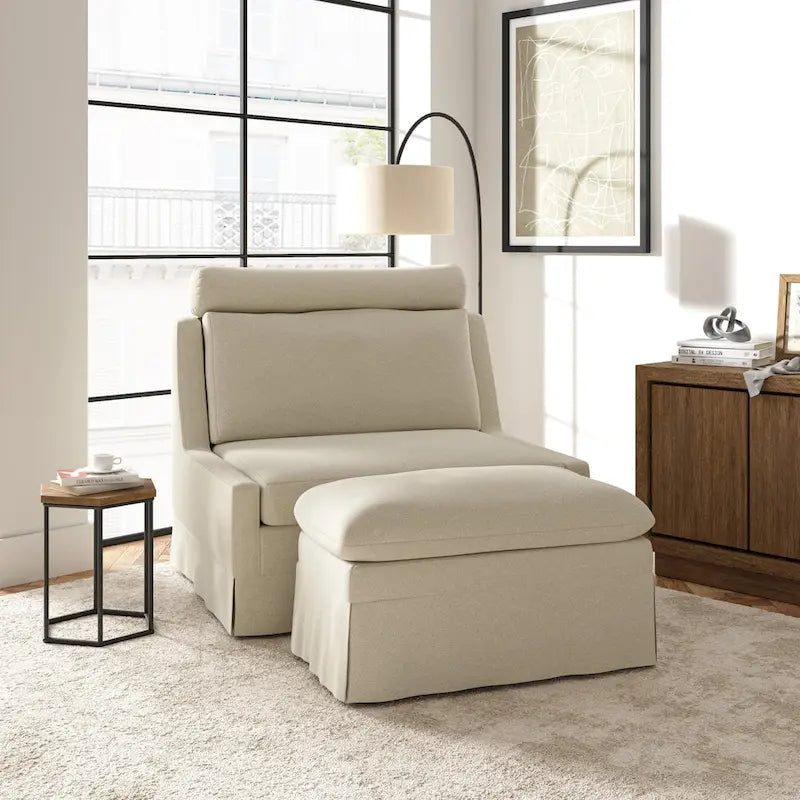 Anne 45 W Modern Slipcovered Chair with Ottoman by HULALA HOME 19