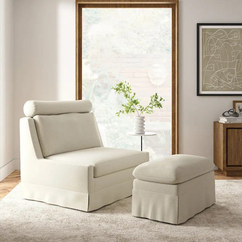 Anne 45 W Modern Slipcovered Chair with Ottoman by HULALA HOME 21