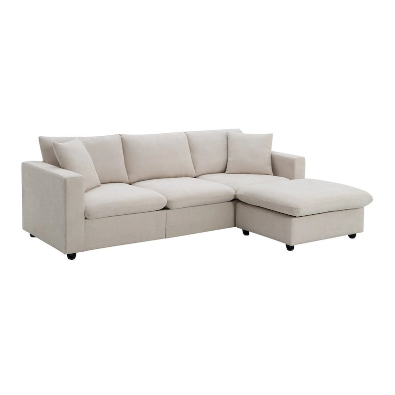 Modern Sectional Sofa,L-shaped Couch Set with 2 Free pillows,4-seat Polyester Fabric Couch Set with Convertible Ottoman 6