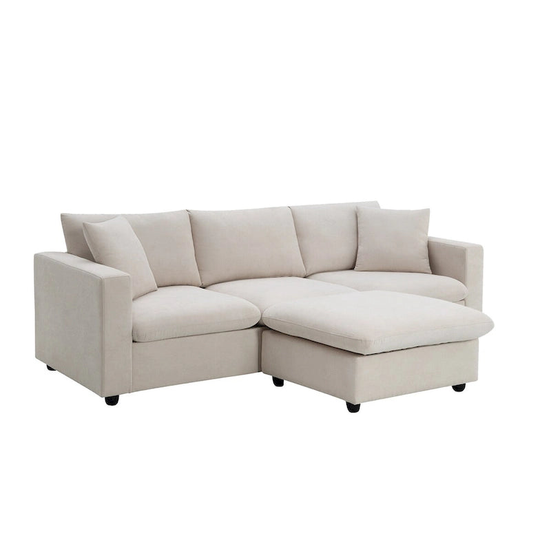 Modern Sectional Sofa,L-shaped Couch Set with 2 Free pillows,4-seat Polyester Fabric Couch Set with Convertible Ottoman 7