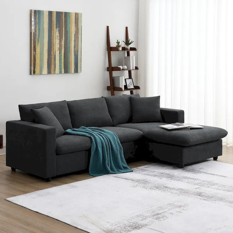Modern Sectional Sofa,L-shaped Couch Set with 2 Free pillows,4-seat Polyester Fabric Couch Set with Convertible Ottoman 10