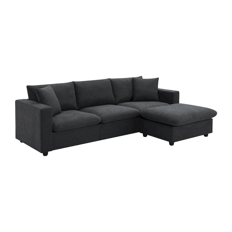 Modern Sectional Sofa,L-shaped Couch Set with 2 Free pillows,4-seat Polyester Fabric Couch Set with Convertible Ottoman 12