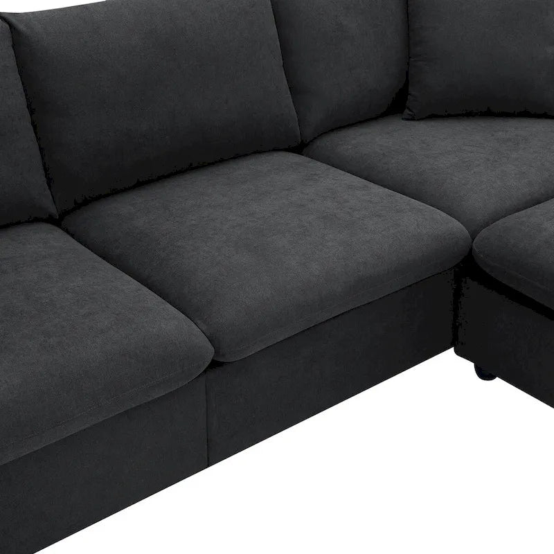 Modern Sectional Sofa,L-shaped Couch Set with 2 Free pillows,4-seat Polyester Fabric Couch Set with Convertible Ottoman 13