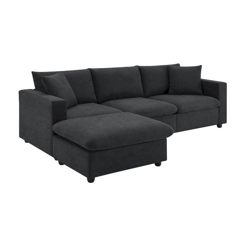 Modern Sectional Sofa,L-shaped Couch Set with 2 Free pillows,4-seat Polyester Fabric Couch Set with Convertible Ottoman 15