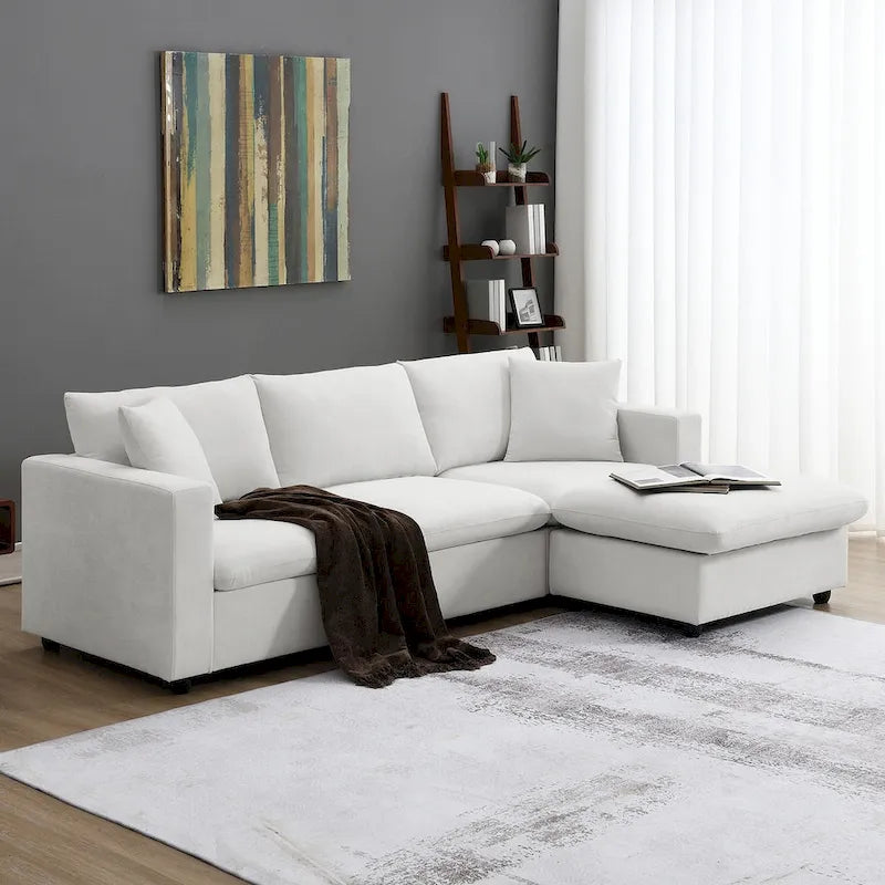 Modern Sectional Sofa,L-shaped Couch Set with 2 Free pillows,4-seat Polyester Fabric Couch Set with Convertible Ottoman 17