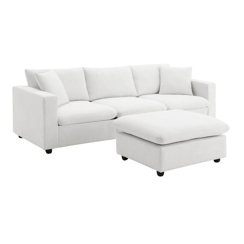 Modern Sectional Sofa,L-shaped Couch Set with 2 Free pillows,4-seat Polyester Fabric Couch Set with Convertible Ottoman 18