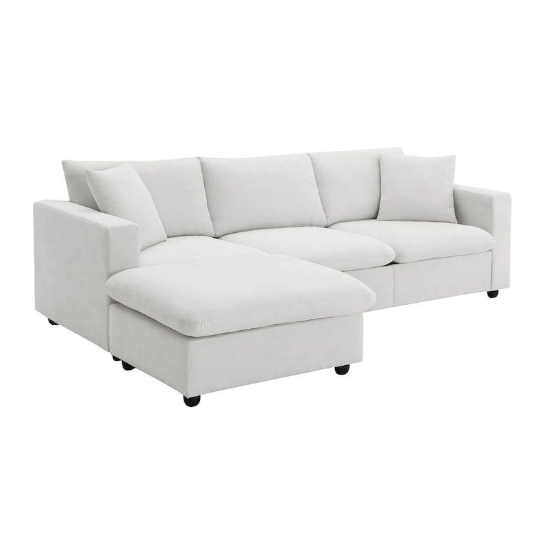 Modern Sectional Sofa,L-shaped Couch Set with 2 Free pillows,4-seat Polyester Fabric Couch Set with Convertible Ottoman 19